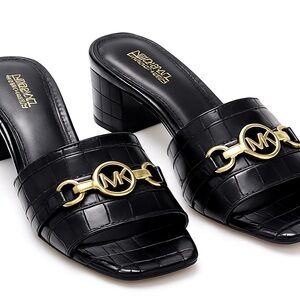 Michael Kors Black and Gold Mules 6.5